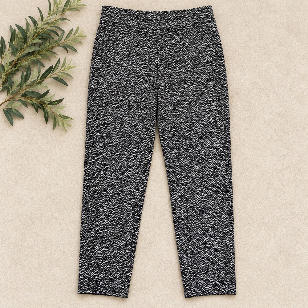 Talbots Chatham Ankle Pants Black White Dash Print Slim Stretch Trousers 8P
